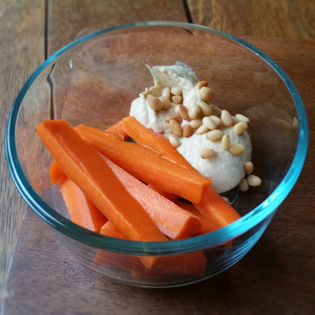 hummus pine nuts and carrots