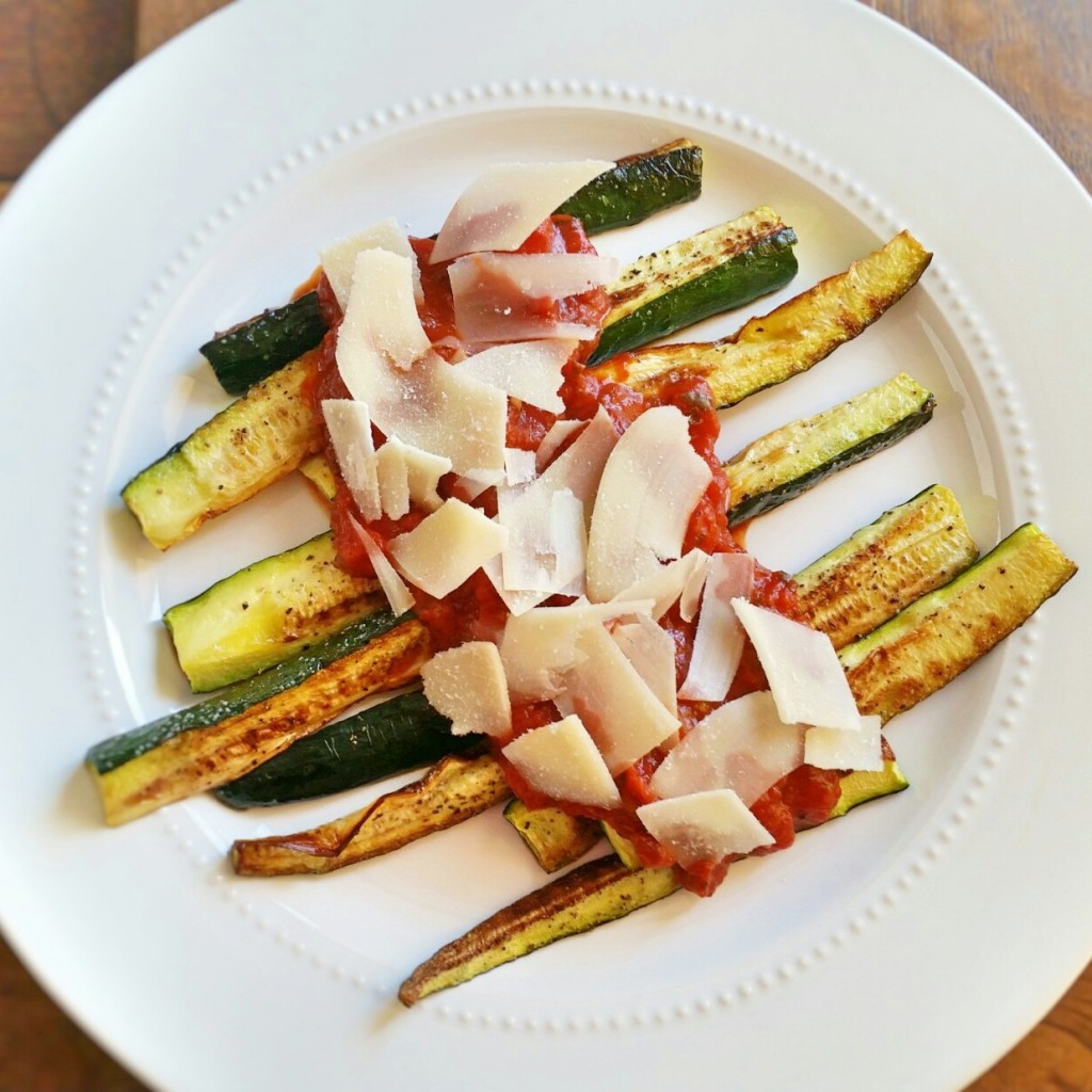 Roasted Zucchini sticks - Tomato Sauce - Parmesan - Clovers & Kale