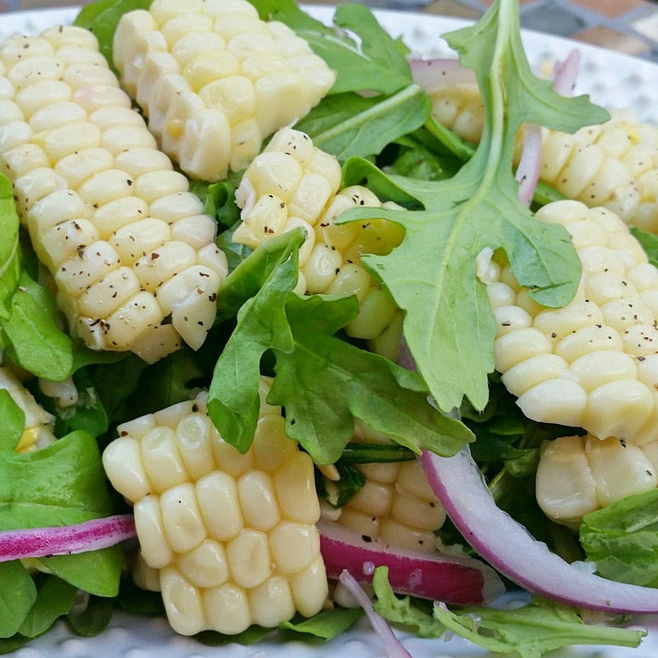 Raw Corn + Arugula - Salad Recipe - Clovers & Kale